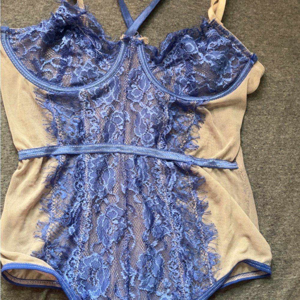 Elegant Blue Lace Bodysuit